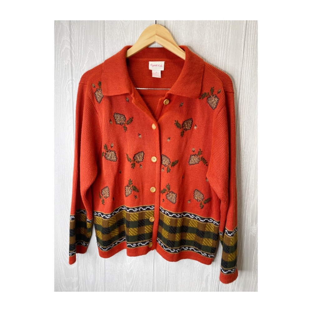 Vintage Crystal Kole Cardigan Acorns Plaid MED
